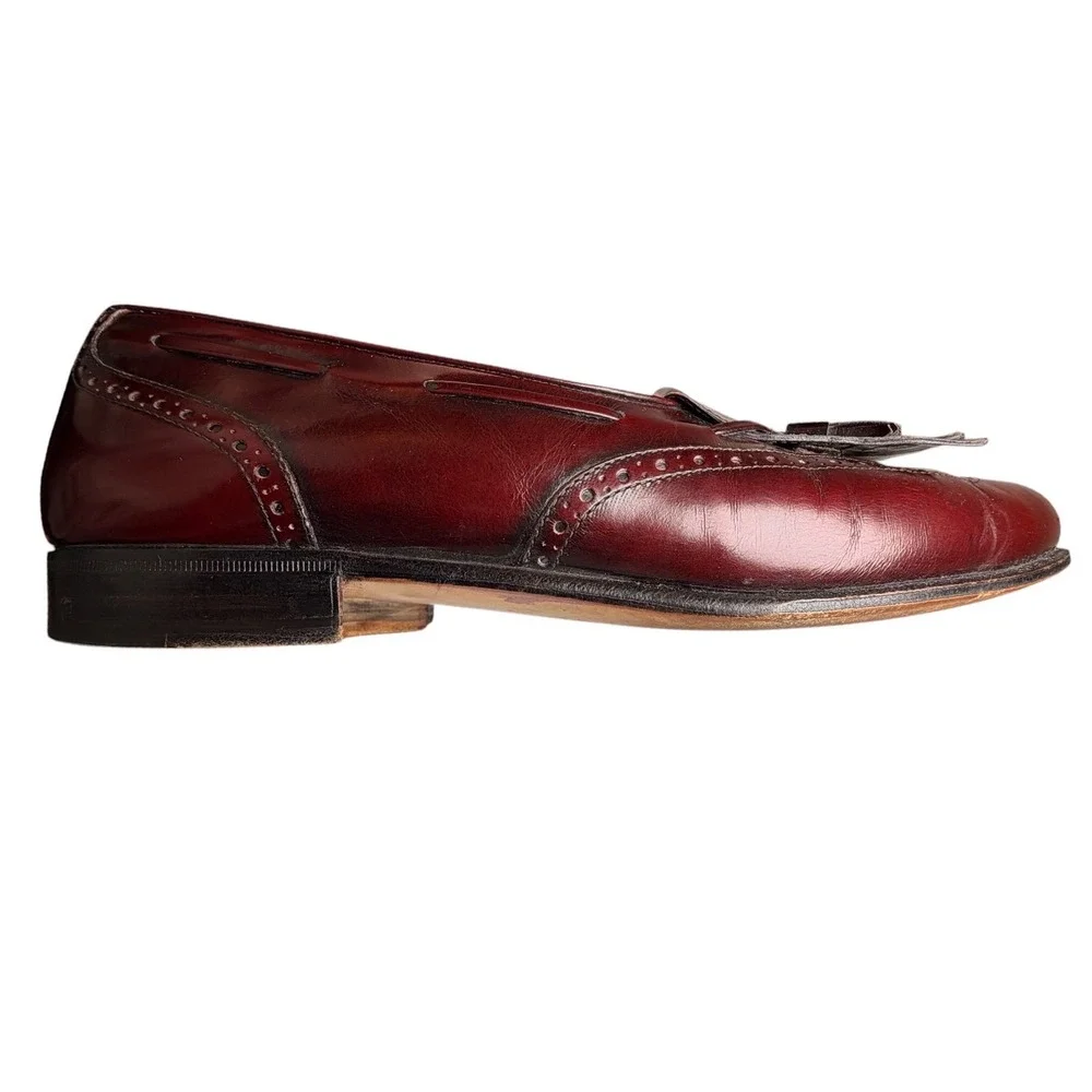 Vintage Ferragamo Kiltie Tassel Loafers Burgundy 8D